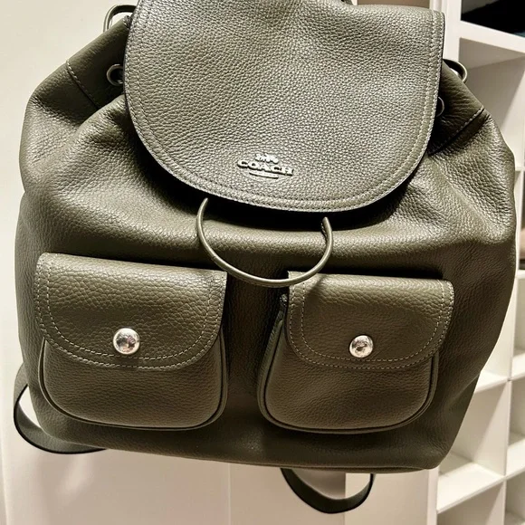 Coach Olive Green Leather Backpack - Picture 1 of 6